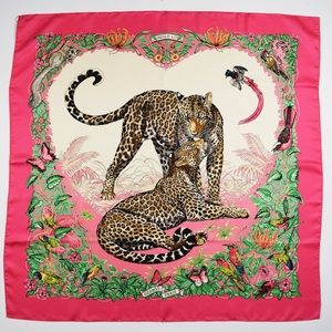 Hermès Jungle Love Leopard Pink Silk Scarf